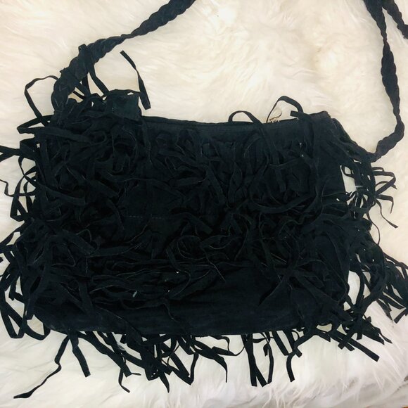 👜Black Fringe Shoulder Bag Boho Y2K Vintage Style Braided Strap Festival Purse - Picture 3 of 6